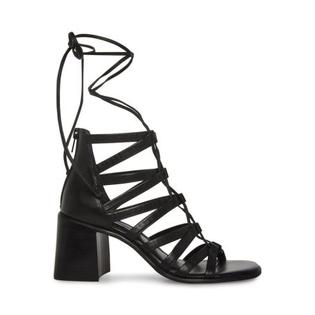 Black Steve Madden Cherri30 Leather Women's Heels Sandals | PH 9401TUM